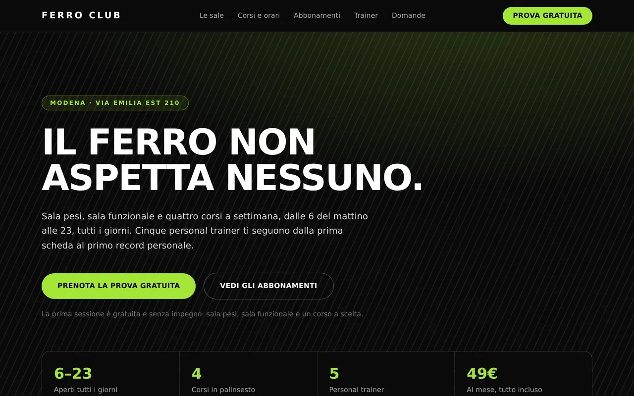 Il sito di Ferro Club, costruito con AppForgia