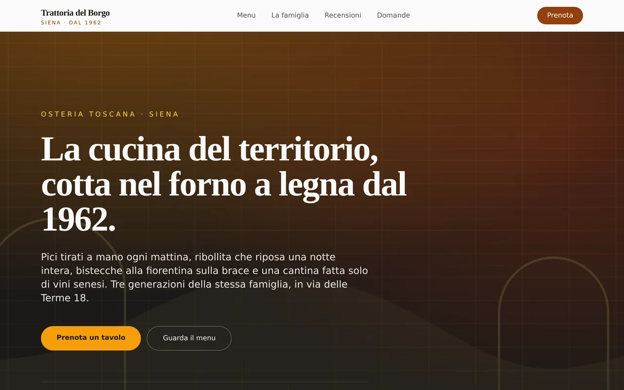 Il sito di Trattoria del Borgo, costruito con AppForgia